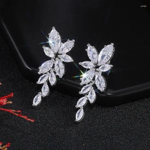 Dangle Earrings Fashion Leaf Zircon Drop For Women White Gold Color Marquise Crystal Bridal Earring Wedding Party Jewelry Gifts