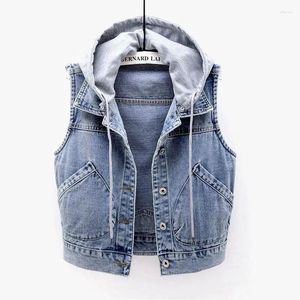 Giubbotti da donna giubbotto con cappuccio con cappuccio in denim gilet primavera e giacca corta sottile autunno coreana Casualmente vestiti da donna femmina junior esterno