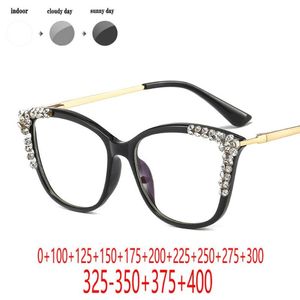 Sunglasses Rhinestone Cat Progressive Multifocal Transition Pochromic Reading Glasses Points For Reader Near Far Sight FML 234O