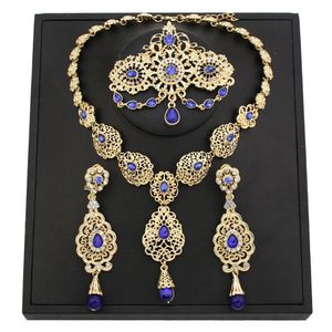 Sunspicems Gold Farbe Marokkanische Braut Schmucksets für Frauen Caftan Brosche Ohrring Halskette Algerien Blume Anhänger Halskette 240508