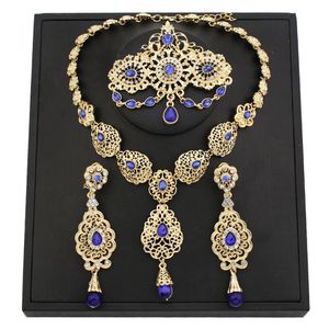 Sunspicems Gold Color Marockan Bride Jewelry Set for Women Caftan Brosch Earring Halsband Set Algeriet Flower Pendant Necklace 240508