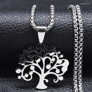 Pendant Necklaces Fashion Tree Of Life Women Silver Color Stainless Steel Note Pendants Jewerly Collier Arbre De Vie 3467-QKC