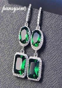 Pansysen 100 925 Sterling Silver Emerald Sapphire Gemstone Drop Stop Brincos para Mulheres Partido de Aniversário Fine Jewlery Whole 210628200836