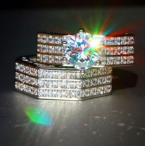Vecalon boho masculino fêmea de cristal de zircão branco conjunto de pedras de zircão de luxo 925 anel de noivado de prata Anel de casamento vintage para WO9895973