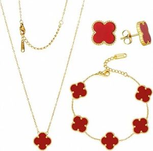 Designer Necklace 4 Four Leaf Clover Bracelets Van Jewelry Three Pieces Set Pendant Necklaces Stud Earring Womens Gifts For Christmas Valentine's Day High hkuh