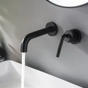 Badrumsvaskar kranar est väggmonterad mässingskran Matt svart enstaka handtag Kopparens toalettbassäng Kallt vatten