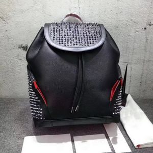 women men school bags Genuine leather brands Backpack top designer lamb skin spike bag with crystal spins red bottom black color packba 317A