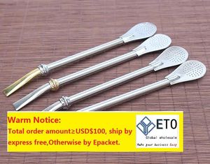 100pcs 16cm Filtering Stainless Steel Bombilla straws bombilla filter straw Spoon for Yerba mate Gourd Tea Filter ZZ