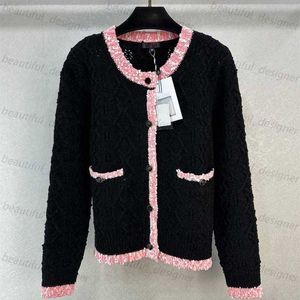 Luxury designer women's jacket 2024 Early Spring New Age reducing Elegance Celebrity Versatile Slimming Contrast Color Round Neck Knitted Cardigan