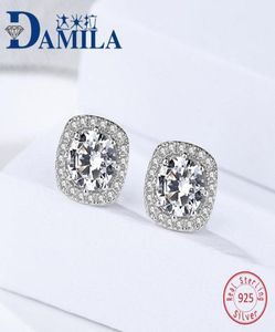 Stud Fashion Square Crystal 925 Sterling Silver Earrings For Women Bling Cubic Zirconia Stone Female Girls Gifts3522761