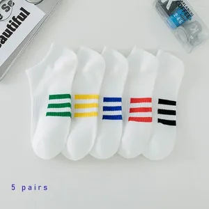 Men's Socks 5 Pairs Of White Cotton For Men/women With Rubber Bands On The Soles Feet Free Size Spring Trendy Boat