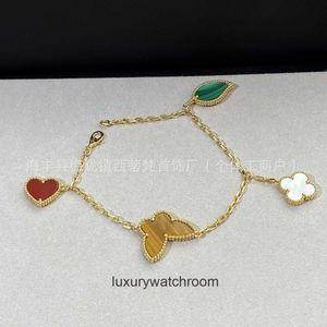 VanCleff High End smycken armband för kvinnor V Gold Lucky Flower Armband Clover Heart Natural White Fritillaria Red Jade Original 1: 1 med riktig logotyp och låda