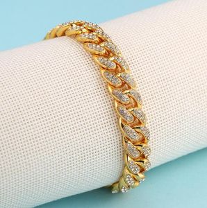 Catena di collegamento 12mm Iced Out Bling Cz Miami Cuban Braclet Gold Color Hip Hop Rock Gioielli per uomini Donne 910 pollici Giftslink di Natale7226451