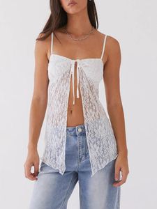 Kadın Tankları Kadın Spagetti Strap Lace Camisole V Boyun Backless Tank Topları Açık Ön Bağlantı Yaz Sokak Giyim Kulübü mahsulü