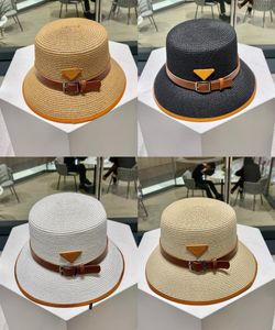 Summer Straw Hat Designer Hat Beach Woven Cap for Women Men Belt Decoration Flat Top Bucket Hat