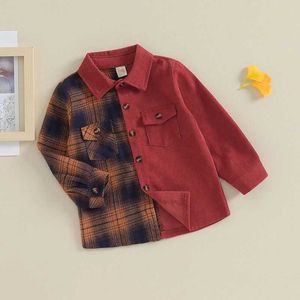 Kids Shirts Fashion Children Tops Kid Boys Plaid Patchwork Flannel Shirt Baby Casual Shirt Outerwear Clothes Autumn Baby Blouses 3-6TL2405