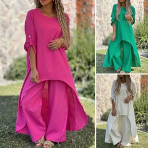 Running Sets Women Comuter Suit de traje elegante de calças femininas com calças irregulares maxi de pernas largas