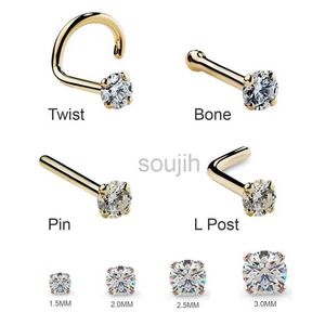 Body Arts 1Pc 1.5 2mm 2.5mm 20G Zircon Nose Stud Steptum Nose Studs Hooks Bar Pin Nose Rings Body Piercing Stainless Steel Jewellery d240503
