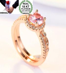 Omhxzj Ganze Persönlichkeit Mode ol Frau Girl Party Hochzeitsgeschenk Pink Slim Zirkon 18kt Roségold Ring Set RN1012412062