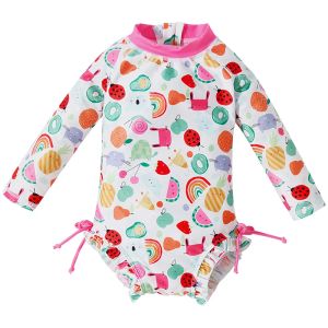 Swimwear Summer Baby Girl Long Sleeved Swimsuit Sunscreen High Elasticity Fit Printed Pattern Fashionable Cute Swimming Pool Sand 16Y