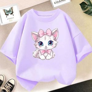 Camisetas garotas algodão fofo gato/cão camiseta gráfica Summer moda personalidade vintage kawaii roupas roxas manga curta topsl2405