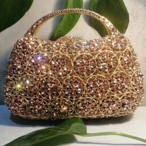 XIYUAN Women Rhinestones Top Handle Handbags Stones Evening bag Minaudiere Wedding Clutch Bridal Tote Ladies Metal Chain Handbag 240506