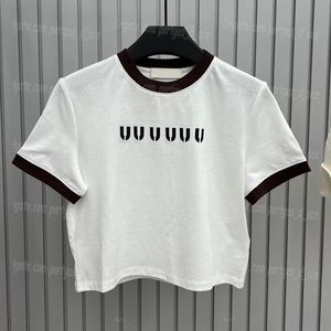 Designer beskuren t -skjorta kontrast färgblus toppar för kvinnor korta ärmskjortor lyxig vit sommar elegant topp casual dagliga tees