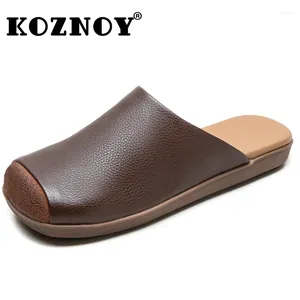 Slippers Koznoy 2.5cm Summer Square Toe Women Sandals Soft Soled Sippers Natural Cow Genuine Leather Fashion Hollow Ethnic Oxfords Shoes