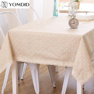 Pads Daisy Flower Pattern Tablecloth Hot Sale Linen Cotton Table Cloth Lace Edge Rectangular Table Cloth Home Wedding Party Decor