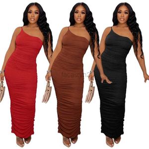 Basic Casual Dresses woman Dress women's spring and summer new wrinkled sexy one shoulder dress Sexy Plus Size Long skirt