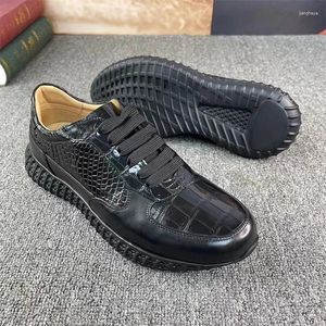 Casual Shoes Authentic Real Crocodile Skin Pure Black Color Men's Soft Sneakers äkta Exotic Alligator Leather Male-Lace-Up Driving Flats