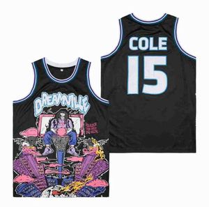 Mäns T-shirts baskettröjor Dreamville 15 Cole Jersey Sybroderi Högkvanad utomhussport Hip Hop Hope Black New 2023 T240506