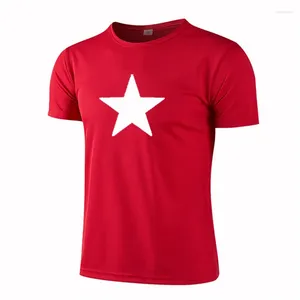 Erkek Tişörtleri Yaz T-Shirt Sweatshirt Yuvarlak Boyun Basit Runness Fitness Takım Beş Noktalı Yıldız İnce Nefes Alabilir Hızlı Kurutma