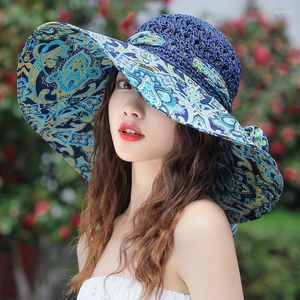Chapéus de aba larga verão para o balde feminino Fashion Fashion Straw Hat Panamas Protection UV Visor Visor Seaside Beach Tide