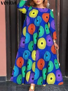 Plus Size 5XL VONDA Summer Vintage Long Dress Women Fashion Bohemian Printed Maxi Sundress Casual Loose 34 Sleeve Party Robe 240506