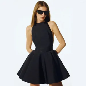 Casual Dresses Women's Summer Round Neck Sleeveless Sexy Big Open Back Cinched Waist Bow Tie Dress