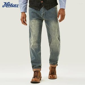 Dżinsy męskie 13 uncji vintage pionowe dżins w paski dla mężczyzn Slim Fit proste czerwone spodnie Sinvedge American Casual Y2K Młodzieżowe spodnie