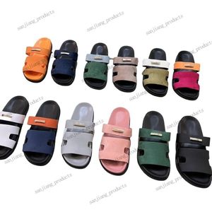 Slides Men Women Metal Buckle Leather Sandals Luxury Suede Leather Slipper Size EU35-45 Naturel Designer tofflor Cuir Summer Sandles Shoes Classic Beach Flip Flops