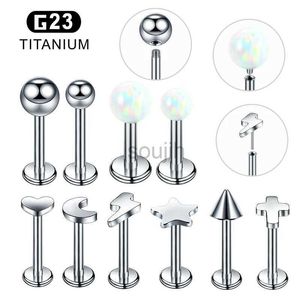 Body Arts G23 Titanium Surgical Metal Septum Piercing Opal Labret Lip Ear Nose Dimple Stud Thread Tighten Ring Men Women Body Jewelry 16G d240503