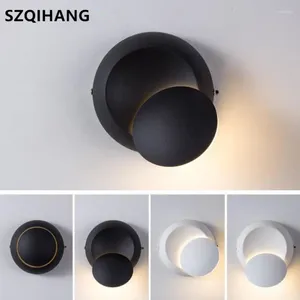 Lampa ścienna Szqihang LED 360 stopni rotacja regulowana lekka nocna kreatywna czarna nowoczesna przejście okrągła AC85-265V