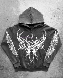 Men's Hoodies Sweatshirts Zipper solid color hoodie jacket mens Gothic design explosive pattern printing long sleeved hoodie loose top Q240506