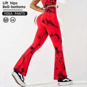 Women's Pants Capris Women Seamless Tie Dye Flared Pants High Waist Leggings Butt Lift Knitting Fashion Elastic Gym Workout Running Slim Tights Y240504