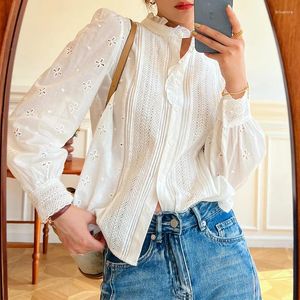 Women's Blouses AYUALIN Boho Casual Cotton Floral Embroidery Loose White Shirt Summer Bohemia Vintage Long Sleeve Shirts For Women Tops