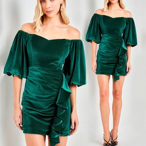 Abito da sera fuori spalla Short BodyCon Dress Velvet Abito da ballo da festa formale con manica