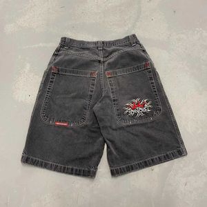 Men's Shorts Street clothing JNCO shorts Y2K pants retro hip-hop JNCO crown embroidered denim gym backpack jeans short high waisted mens basketball shortsL2405