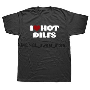 Camisetas masculinas engraçadas, eu amo coração quente dilfs sarcastic t camisetas gráficas algodão strtwear curto slve harajuku namorado marido humor camiseta h240506