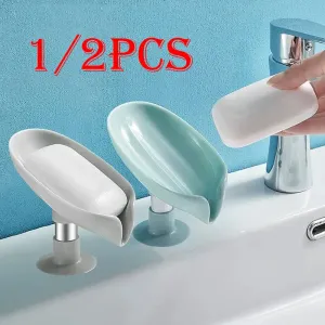 Set 2 Color Leaf Shape Soap Box Drain Soap Holder Shower Sponge Drain Tray Toilet Laundry Soap Box Bathroom Supplies Tray Gadgets