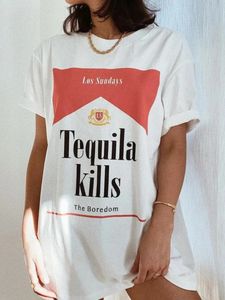 Plus storlek kläder retro tequila mördare grafiska tees vintage mode t skjortor kvinnor hippie söt alkohol dricker tshirts topps 240422