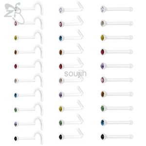 Body Arts ZS 10st/Lot Clear Acrylic Nose Piercing Colorful CZ Crystal Nose Studs Screw L-form Hållare 2mm Nostril Piercing Smycken 20G D240503