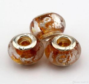 100 st kaffeguldfolie Alfabetet Quotequot Lampwork Glass Big Hole distanspärlor för smycken Making Armband Halsband DIY ACC8943031